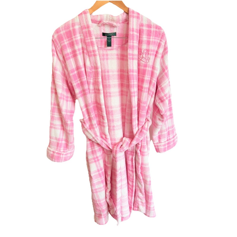 Lauren Ralph Lauren Robe Pink Plush Belted Cozy Pockets Women's Sz Large